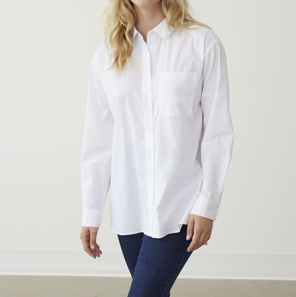 Long Over Sized White Blouse Collared Button Up Shirt Long Sleeve Office.